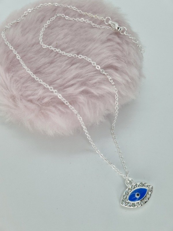 Producto - Cadena acero blanco dije ojo turco esmalt strass cxx1172