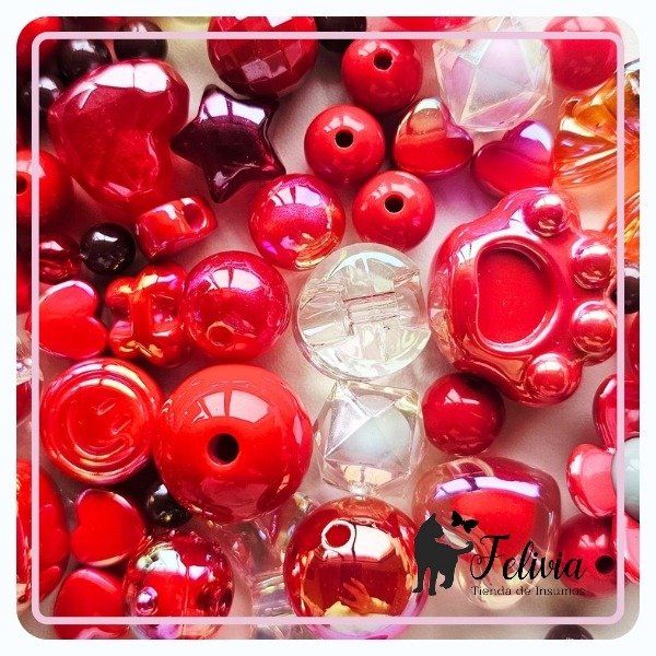 Producto - Cuentas de acrílico Mix. Rojo x 50 gr.
