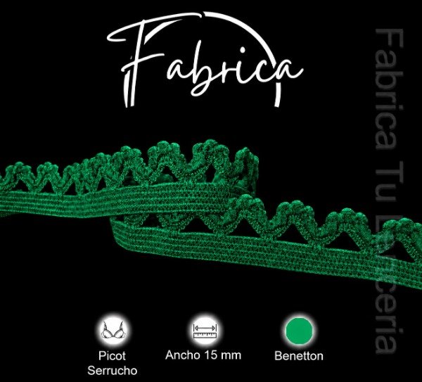 Producto - Picot Serrucho Verde Benetton 15mm (1 metro)