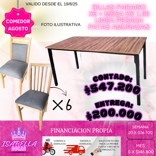 Producto - SILLAS PARAISO X6+MESA 1.60 LINEA PESADA PATAS AMURADAS