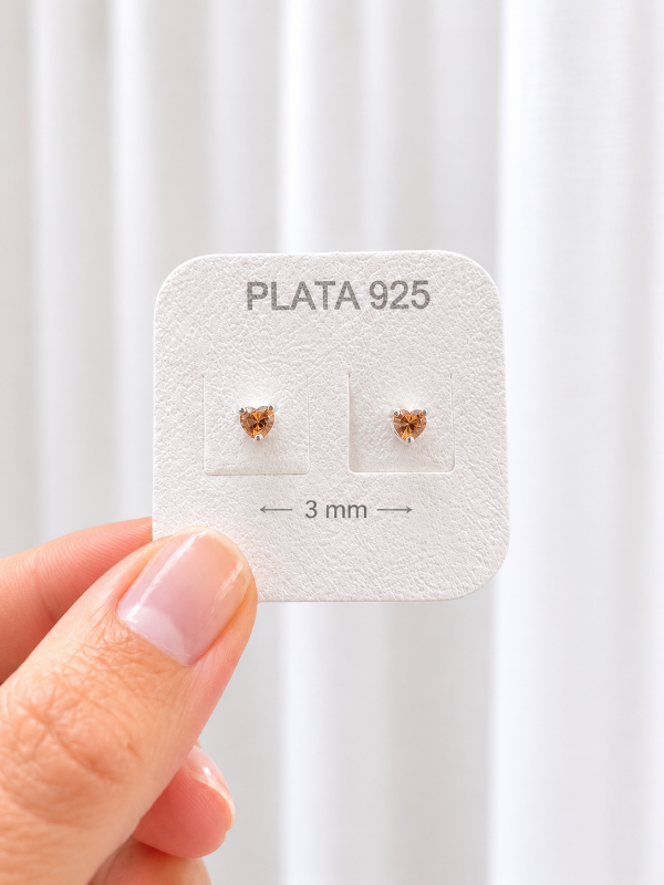 Producto - Aros mini corazón con cubics ámbar (3mm) - 1