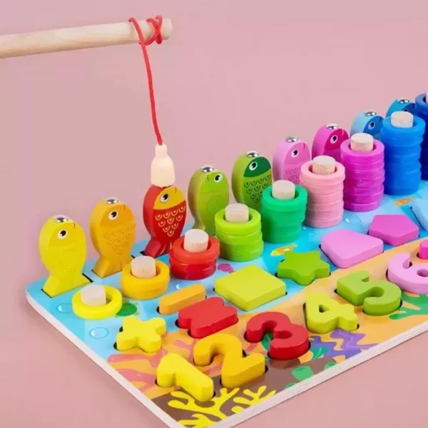 Producto - Tablero multifunción 4 en 1. Ábaco, pesca imantada, números y formas geometricas - 1
