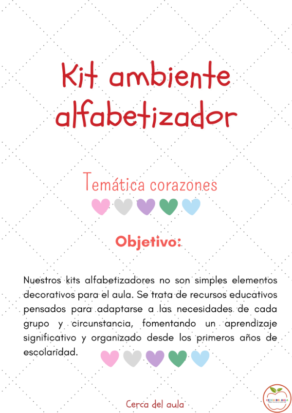 Producto - Kit ambiente alfabetizador-Tema corazones- Abc imprenta/cursiva palabras seguras