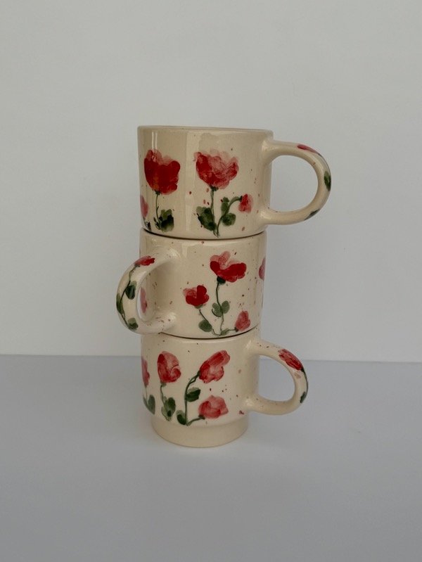Producto - Taza apilable flores rojas