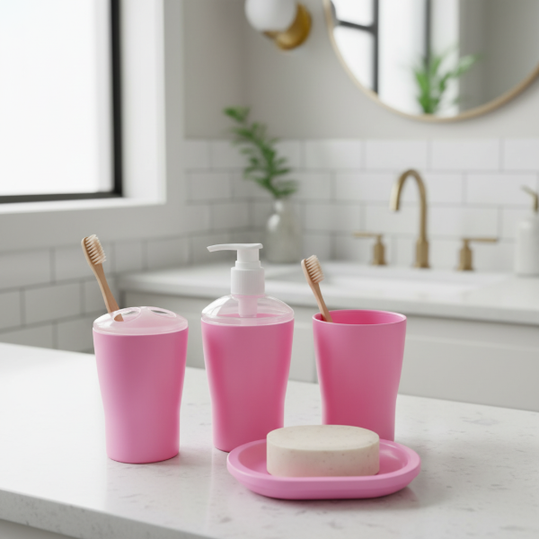 Producto - Set de Accesorios para Baño X4 Piezas Smile Rosa