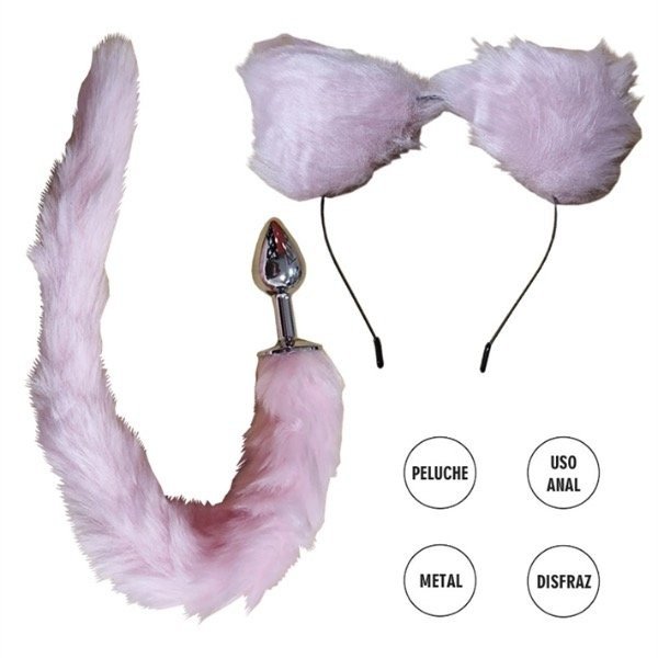 Producto - Plug anal con cola y vincha rosa