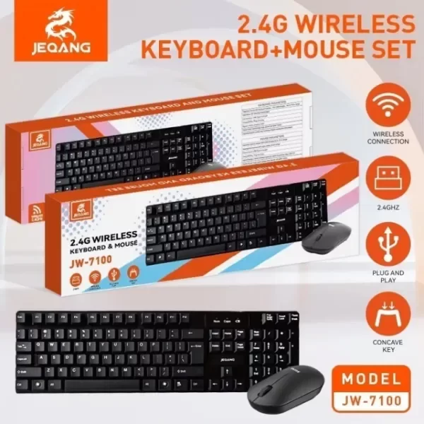 Producto - Combo de Teclado y mouse Inalámbrico USB Jeqang JW-7100, Sensor Óptico - 1