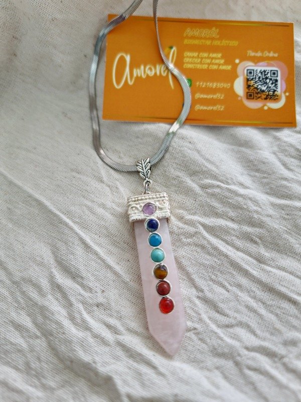 Producto - Péndulo Cuarzo Rosa 7 Chakras