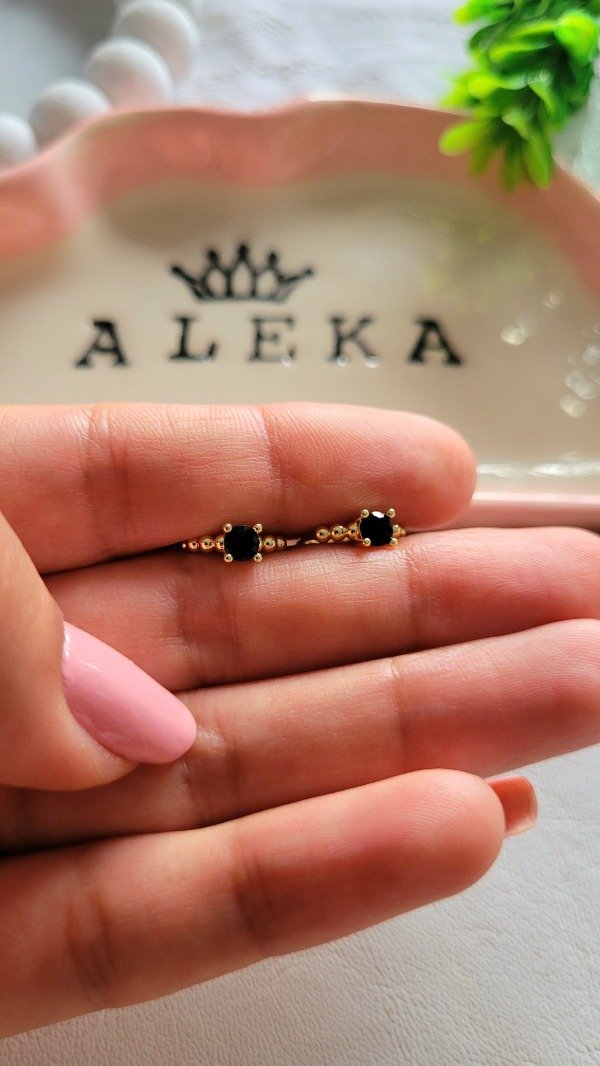 Producto - Conjunto dije y aros cubic redondo negro con strass de acero dorado - 4