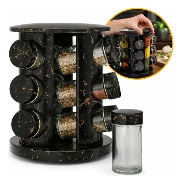 Producto - Especiero giratorio negro marmolado de 12 frascos - 1