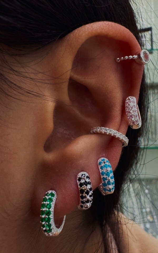 Producto - Argollas Verde Inglés Dobles 1,3cm Plata