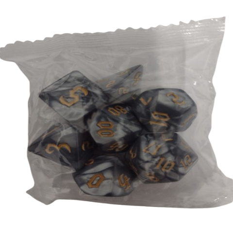 Producto - Set de 7 Dados - Gris con Dorado
