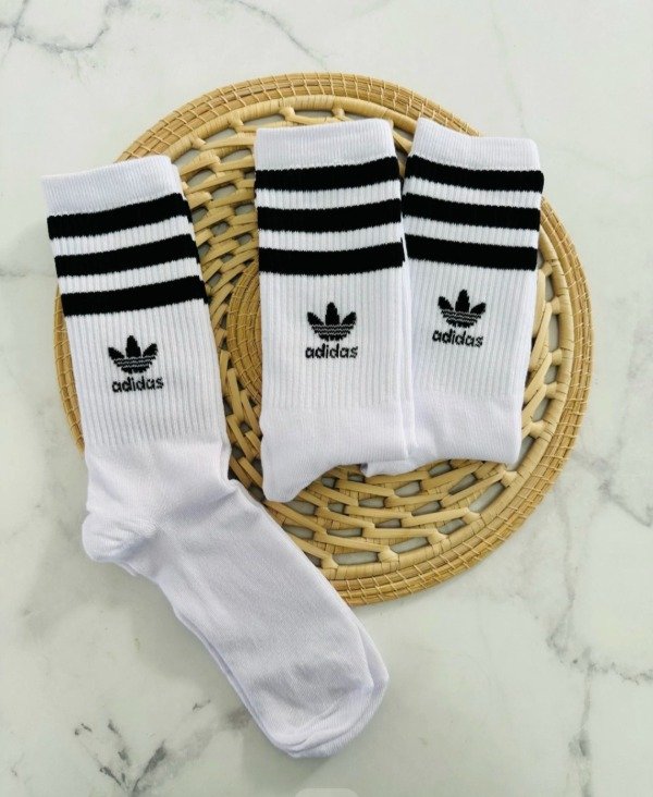 Media 3/4 algodón blanca adidas rayas negras