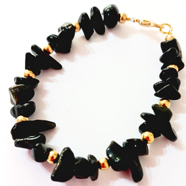 Producto - Pulsera de Obsidiana -Acero dorado