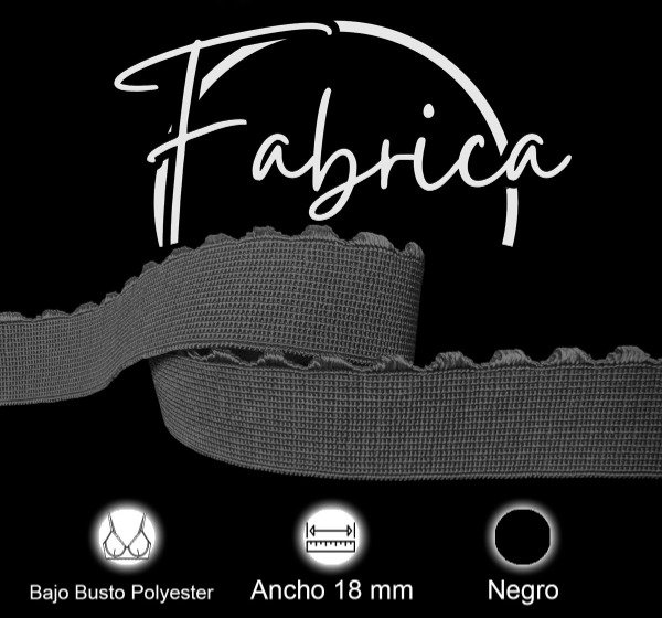 Producto - Bajo busto 18mm negro polyester (1 metro)