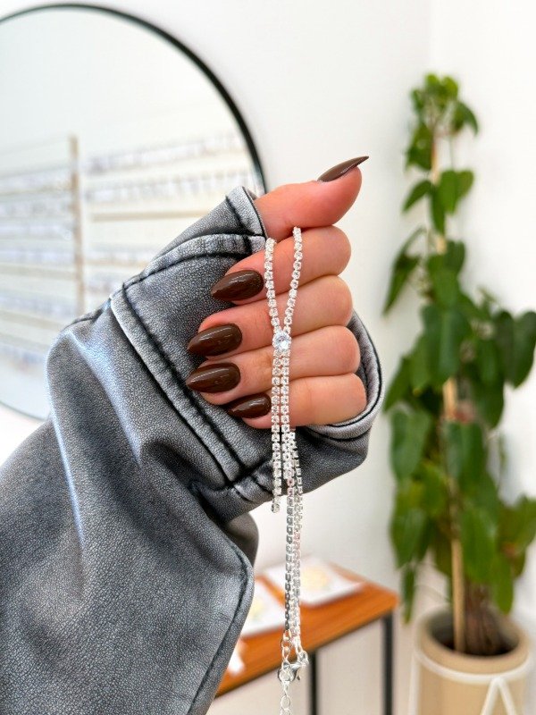 Producto - Cadenita acero blanco doble tiras strass cúbic