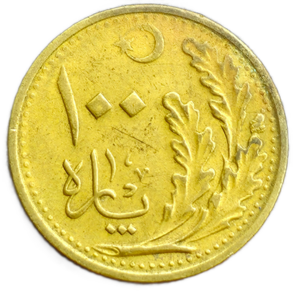 Producto - Turquia 100 Para (1341) 1925 Rama de Roble Km#830 VF (Difícil)