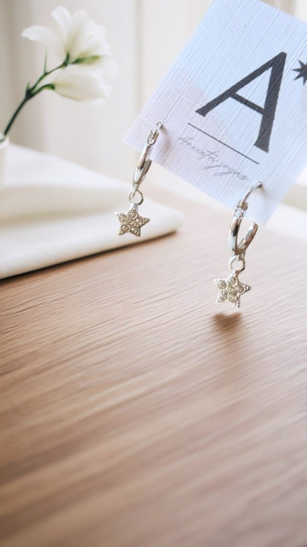 Producto - Aritos estrellas colgantes ACERO BLANCO AA179