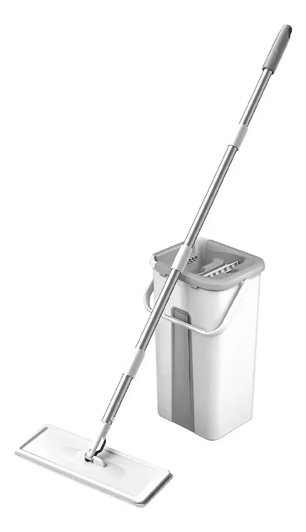 Producto - Mopa Trapeador Plano Con Balde Microfibra Blanco