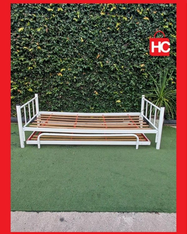 Producto - Cama marinera de caño reforzado de 1 plaza con carro inferior extraíble