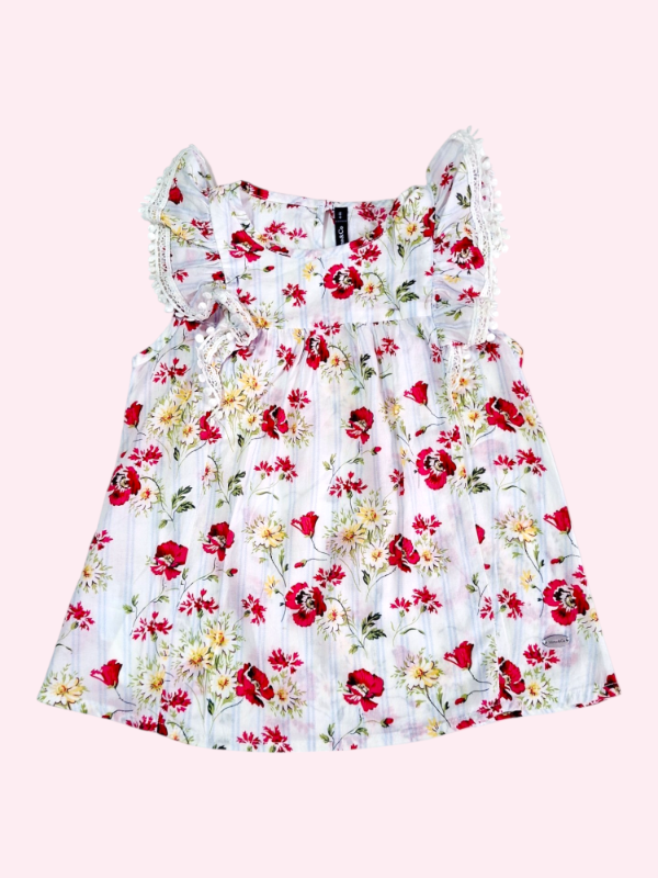 Producto - Camisola con manguitas blanca con flores rojas Mimo 4 años