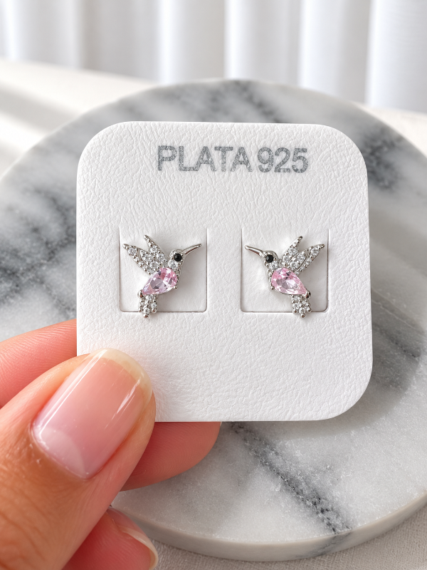 Producto - Aros colibrí con cubics rosa (13mm) - 1