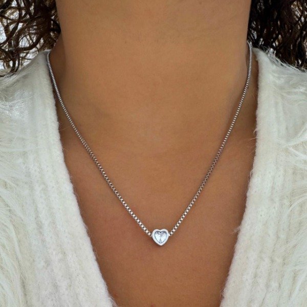 Producto - CONJUNTO ACERO VENECIANA CON CORAZON CRISTAL BLANCO PASANTE