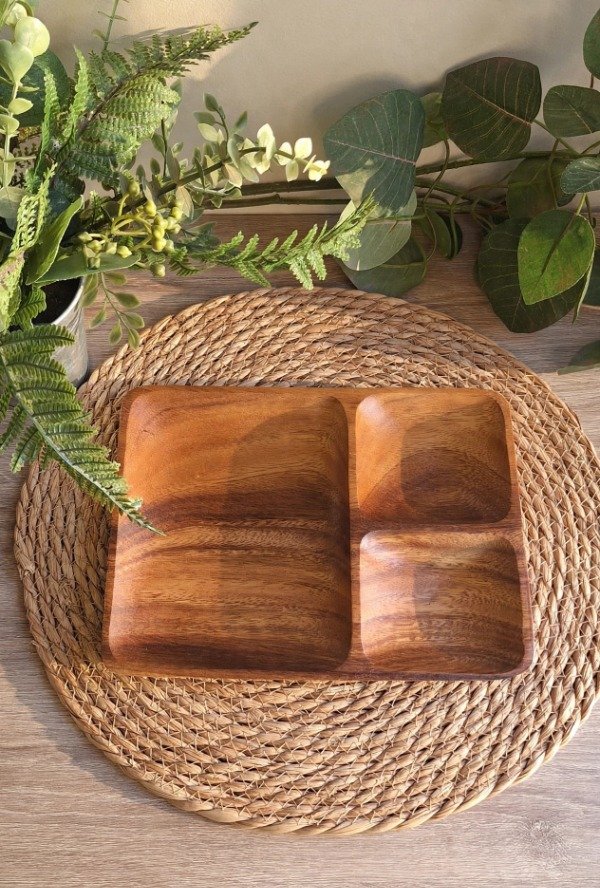 Producto - BANDEJA ACACIA RECTANGULAR DE 3 DIVISIONES MANILA 25,5X19 CM - 1