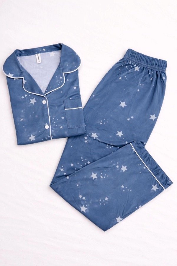 Producto - Pijama camisero estrellas celeste