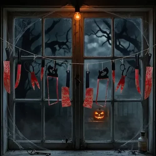 Producto - Guirnalda halloween acetato 30x100cm herramientas ensangrentadas