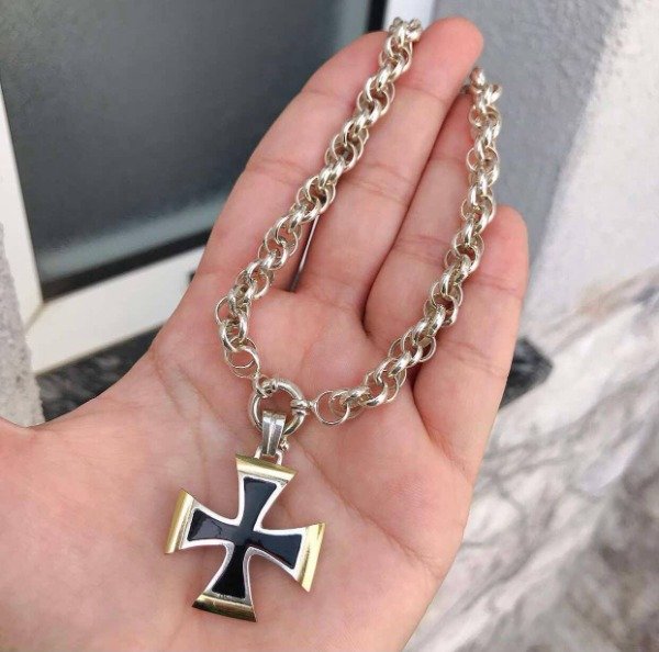 Producto - Dije Cruz Negra Plata y Oro Intermedia