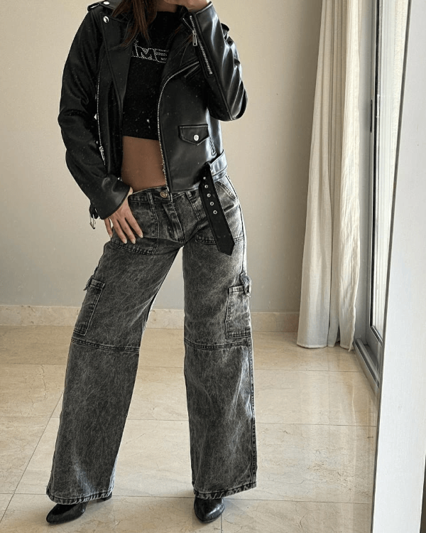 Producto - Jean Wide Leg con Bolsillos Botón Gris