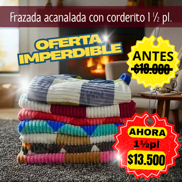 Producto - FRAZADA ACANALADA CON CORDERITO 1Y1/2 PL.