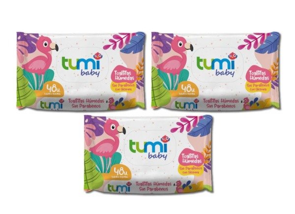 Producto - 3 TOALLITAS HUMEDAS TUMI BABY - C/ GLICERINA - 144 UNIDADES