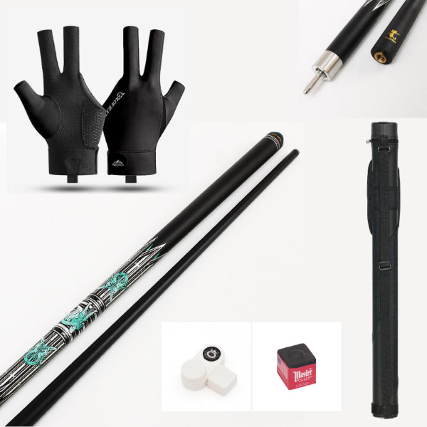 Producto - Kit taco pool profesional carbonon + estuche + guante + tiza + portatiza