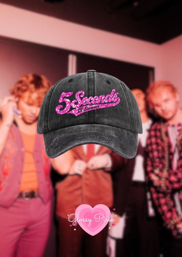 Producto - Gorra vintage negra 5SOS - VINILO TEXTIL GLITTER FUCSIA