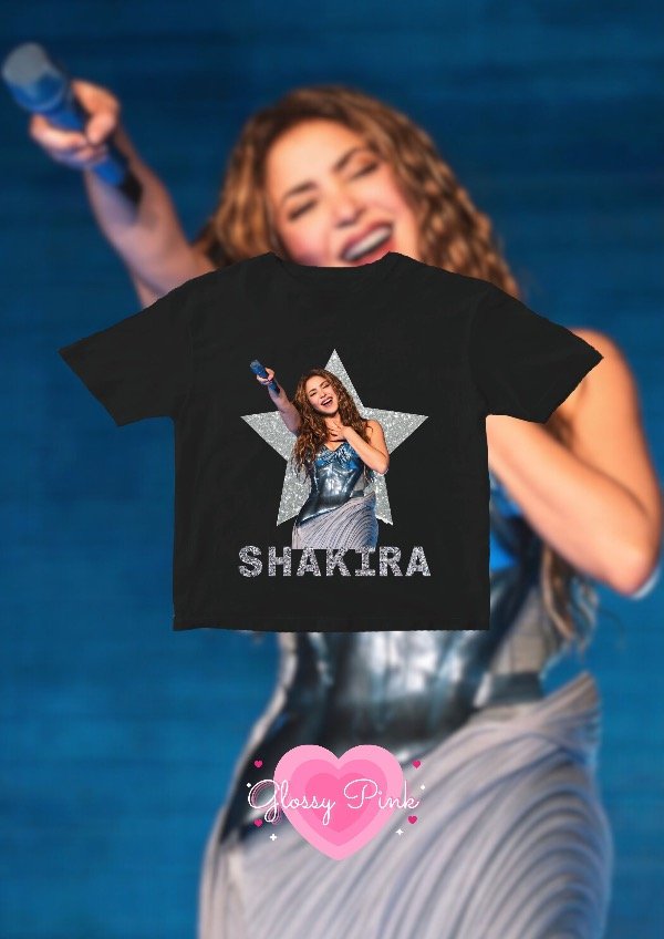 Producto - Baby Tee Shakira 2025 - VINILO TEXTIL GLITTER