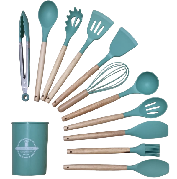 Producto - SET KIT X 12 UTENSILIOS DE COCINA MANGO DE MADERA PUNTA
