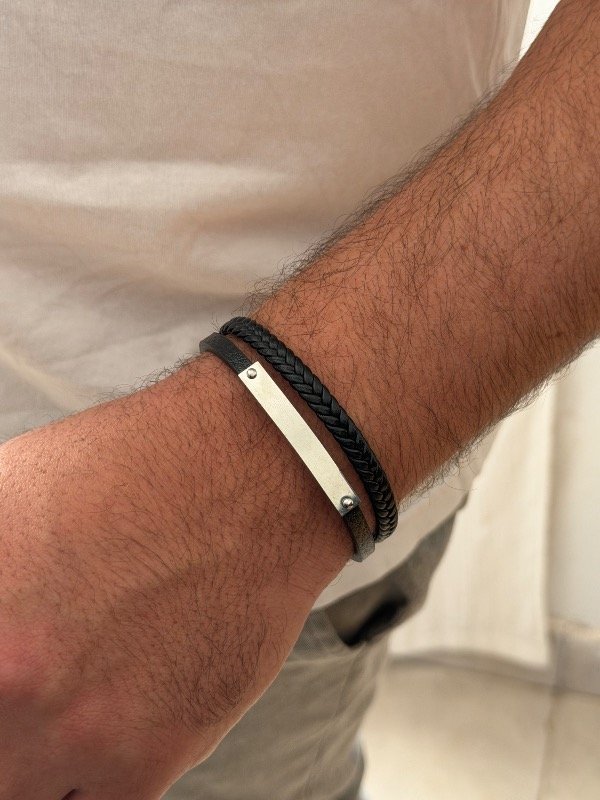 Producto - Pulsera cuero doble identidad braid