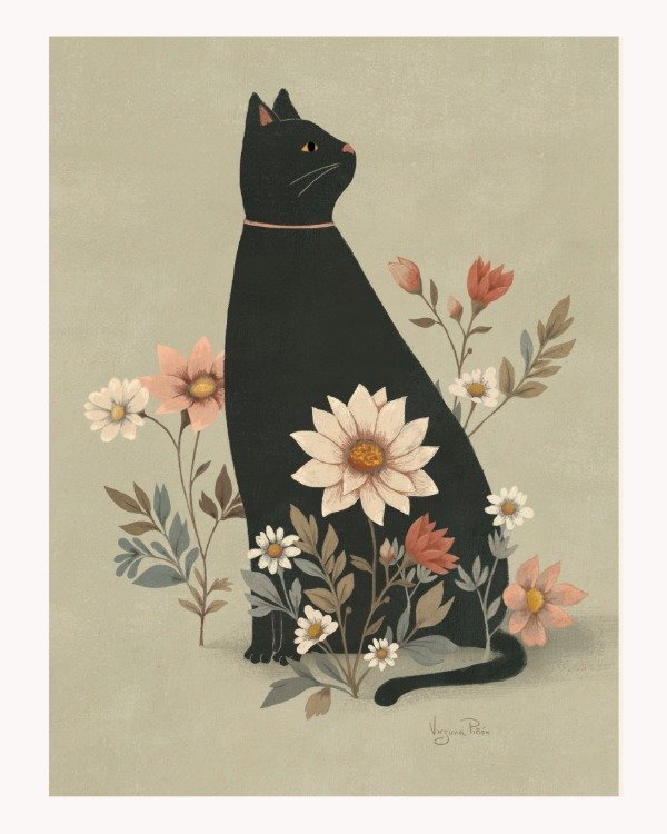 Producto - Lámina gato negro fondo beige