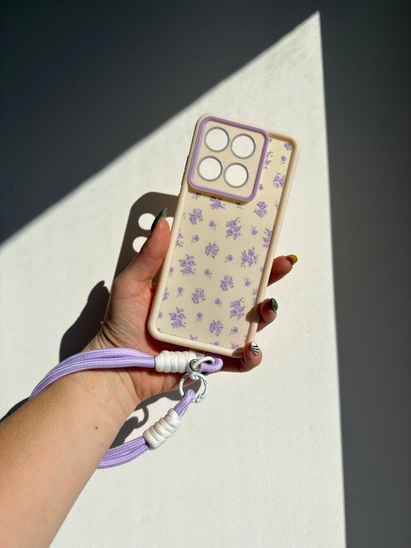 Producto - Case tpu correa diseño flores lila
