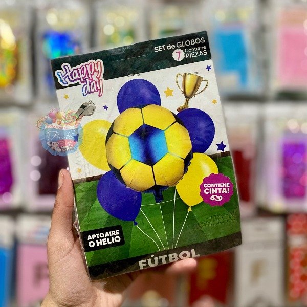 Producto - Set de globos Futbol azul y amarillo 7pcs