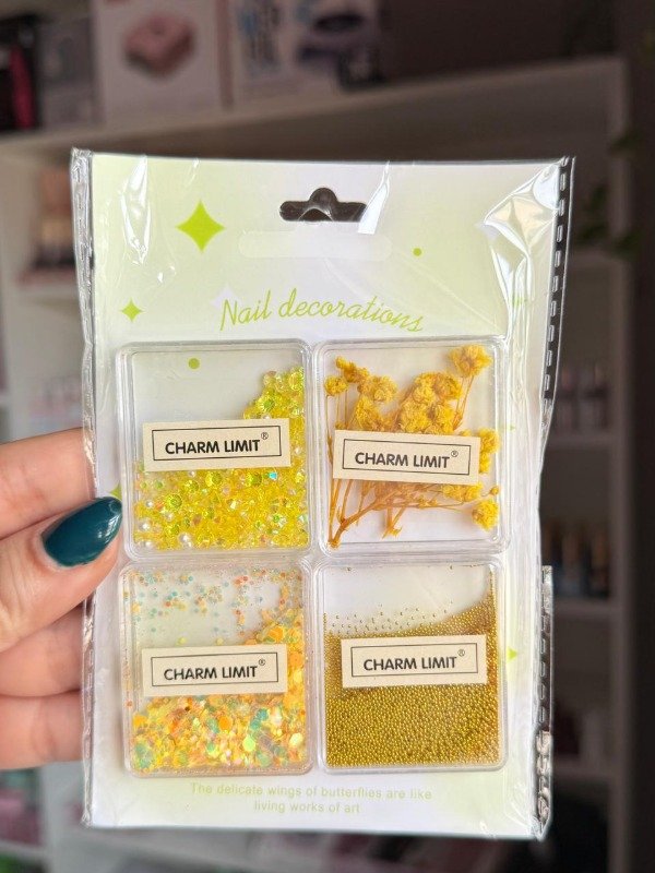 Producto - Deco mix flores secas, caviar, strass, colita de sirena amarilla