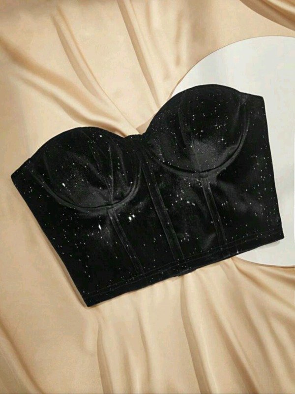 Producto - Top SHEIN PRIVÉ Negro aterciopelado con brillo