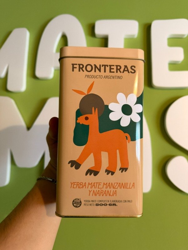 Producto - Lata Fronteras Yerba Mate Manzanilla y Naranja 500gr