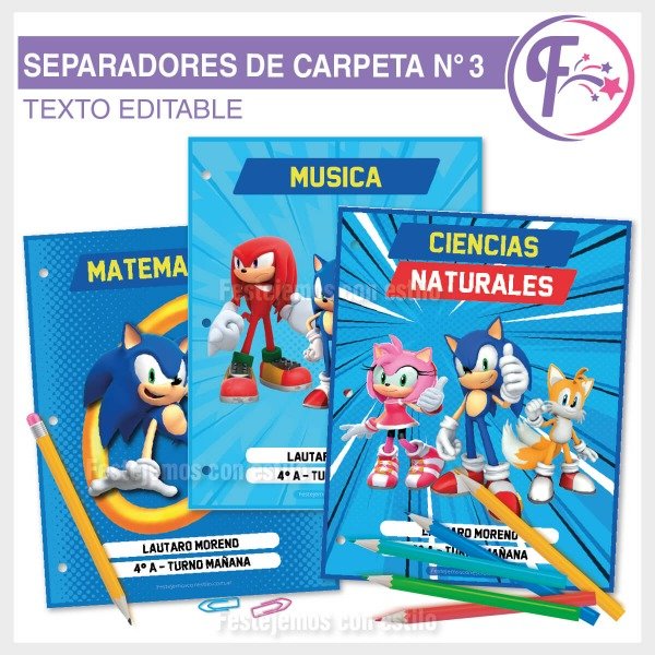 Producto - Sonic Kit Escolar Separadores Imprimibles