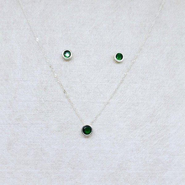 Producto - CONJUNTO cadena, dije y aros Piedra Verde, de plata (cod891-3438-1274)