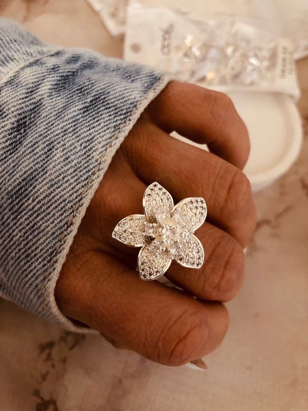 Producto - Anillo Flor núm 2 XXL micropave Acero Blanco