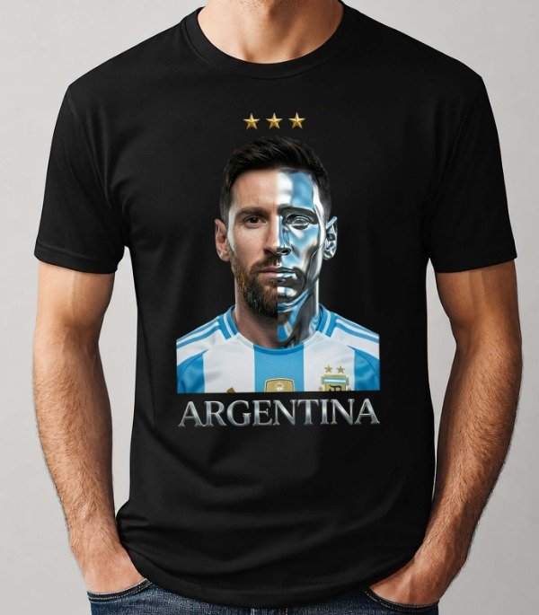 Producto - Remeras Negras Colección Argentina-Messi Efecto Cromado