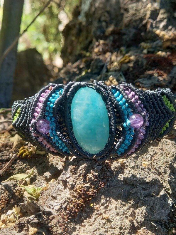 Producto - Brazalete de Amazonita y Cuarzos amatistas